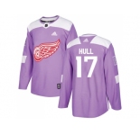 Men Adidas Detroit Red Wings #17 Brett Hull Purple Authentic Fights Cancer Stitched NHL Jersey