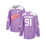 Men Adidas Detroit Red Wings #91 Sergei Fedorov Purple Authentic Fights Cancer Stitched NHL Jersey