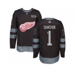 Men's Adidas Detroit Red Wings #1 Terry Sawchuk Authentic Black 1917-2017 100th Anniversary NHL Jersey