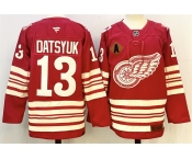 Men's Detroit Red Wings #13 Pavel Datsyuk Red 2025-26 With A Patch Centennial Premium Stitched Hockey Jerse