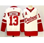 Men's Detroit Red Wings #13 Pavel Datsyuk White Red 2024-25 With A Patch Stitched Jersey