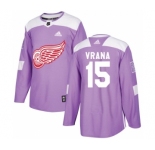 Men's Detroit Red Wings #15 Jakub Vrana Adidas Authentic Hockey Fights Cancer Practice Purple Jersey