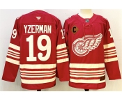 Men's Detroit Red Wings #19 Steve Yzerman Red 2025-26 With C Patch Centennial Premium Stitched Hockey Jersey
