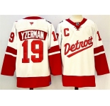 Men's Detroit Red Wings #19 Steve Yzerman White Red 2024-25 With C Patch Stitched Jersey