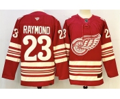 Men's Detroit Red Wings #23 Lucas Raymond Red 2025-26 Centennial Premium Stitched Hockey Jersey