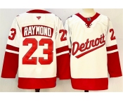Men's Detroit Red Wings #23 Lucas Raymond White Red 2024-25 Stitched Jersey