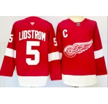 Men's Detroit Red Wings #5 Nicklas Lidstrom Red 2024-25 Stitched Jersey