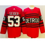Men's Detroit Red Wings #53 Moritz Seider Red 2022-23 Reverse Retro Stitched Jersey