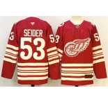 Men's Detroit Red Wings #53 Moritz Seider Red 2025-26 Centennial Premium Stitched Hockey Jersey