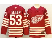 Men's Detroit Red Wings #53 Moritz Seider Red 2025-26 Centennial Premium Stitched Hockey Jersey