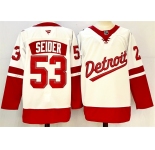 Men's Detroit Red Wings #53 Moritz Seider White Red 2024-25 Stitched Jersey