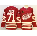 Men's Detroit Red Wings #71 Dylan Larkin Red 2025-26 With C Patch Centennial Premium Stitched Hockey Jersey