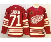 Men's Detroit Red Wings #71 Dylan Larkin Red 2025-26 With C Patch Centennial Premium Stitched Hockey Jersey