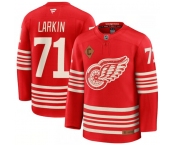 Men's Detroit Red Wings #71 Dylan Larkin Red 2025 With C Patch Centennial Premium Stitched Jersey