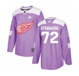 Men's Detroit Red Wings #72 Andreas Athanasiou Purple Fights Cancer Stitched Hockey Jersey