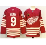Men's Detroit Red Wings #9 Gordie Howe Red 2025-26 With C Patch Centennial Premium Stitched Hockey Jersey
