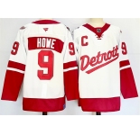 Men's Detroit Red Wings #9 Gordie Howe White Red 2024-25 With C Patch Stitched Jersey