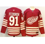 Men's Detroit Red Wings #91 Sergei Fedorov Red 2025-26 Centennial Premium Stitched Hockey Jersey