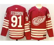 Men's Detroit Red Wings #91 Sergei Fedorov Red 2025-26 Centennial Premium Stitched Hockey Jersey
