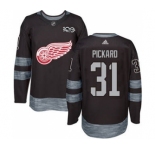 Men's Red Wings #31 Calvin Pickard Black 1917-2017 100th Anniversary Stitched Hockey Jersey