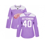 Women Adidas Detroit Red Wings #40 Henrik Zetterberg Purple Authentic Fights Cancer Stitched NHL Jersey