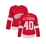 Women Adidas Detroit Red Wings #40 Henrik Zetterberg Red Home Authentic Stitched NHL Jersey
