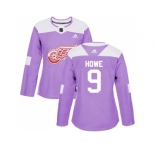 Women Adidas Detroit Red Wings #9 Gordie Howe Purple Authentic Fights Cancer Stitched NHL Jersey