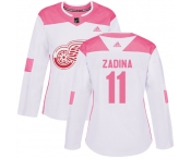 Women's Detroit Red Wings #11 Filip Zadina Authentic Adidas White Pink Fashion Jersey