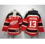 youth nhl jerseys detroit red wings #13 datsyuk black-red[pullover hooded sweatshirt patch A]