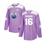 Adidas Edmonton Oilers #16 Jujhar Khaira Authentic Purple Fights Cancer Practice NHL Jersey