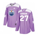 Adidas Edmonton Oilers #27 Boyd Gordon Authentic Purple Fights Cancer Practice NHL Jersey