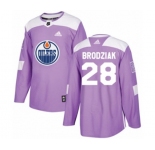 Adidas Edmonton Oilers #28 Kyle Brodziak Authentic Purple Fights Cancer Practice NHL Jersey