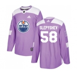 Adidas Edmonton Oilers #58 Anton Slepyshev Authentic Purple Fights Cancer Practice NHL Jersey