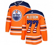 Adidas Edmonton Oilers #77 Oscar Klefbom Authentic Orange USA Flag Fashion NHL Jersey