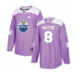 Adidas Edmonton Oilers #8 Ty Rattie Authentic Purple Fights Cancer Practice NHL Jersey