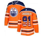 Adidas Edmonton Oilers #91 Drake Caggiula Authentic Orange USA Flag Fashion NHL Jersey