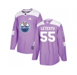 Men Adidas Edmonton Oilers #55 Mark Letestu Purple Authentic Fights Cancer Stitched NHL Jersey