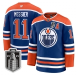 Men's Edmonton Oilers #11 Mark Messier Royal 2025 Stanley Cup Final Home Premium Jersey