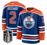 Men's Edmonton Oilers #2 Evan Bouchard Royal 2025 Stanley Cup Final Home Premium Jersey