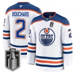Men's Edmonton Oilers #2 Evan Bouchard White 2025 Stanley Cup Final Away Premium Jersey