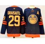 Men's Edmonton Oilers #29 Leon Draisaitl Navy 2024-25 A Patch Stitched Jersey