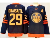Men's Edmonton Oilers #29 Leon Draisaitl Navy 2024-25 A Patch Stitched Jersey
