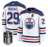 Men's Edmonton Oilers #29 Leon Draisaitl White 2025 Stanley Cup Final Away Premium Jersey