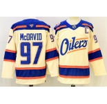 Men's Edmonton Oilers #97 Connor McDavid Light Beige 2025 Alternate With C Patch Stitched Hockey Jersey
