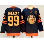 Men's Edmonton Oilers #99 Wayne Gretzky Navy 2024-25 C Patch Stitched Jersey