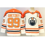Men's Edmonton Oilers #99 Wayne Gretzky White Orange 2024-25 With C Patch Heritage Classic Primegreen Stitched Jersey