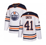 Men's Oilers #41 Mike Smith White Road Authentic Stitched Hockey Jersey