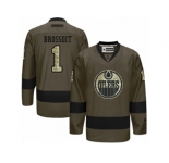 Men's Reebok Edmonton Oilers #1 Laurent Brossoit Authentic Green Salute to Service NHL Jersey