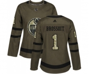 Women Adidas Edmonton Oilers #1 Laurent Brossoit Authentic Green Salute to Service NHL Jersey