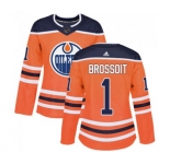 Women Adidas Edmonton Oilers #1 Laurent Brossoit Authentic Orange Home NHL Jersey
